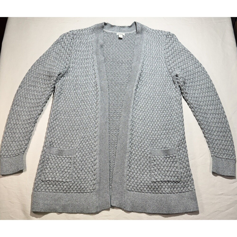 LL Bean Cardigan Sweater Women's XL Gray Cable Knit Chunky Fisherman Cottagecore